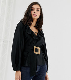 Блузка с длинными рукавами из ткани с добавлением льна ASOS DESIGN - Черный