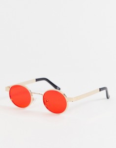 Золотистые круглые солнцезащитные очки с красными стеклами ASOS DESIGN - Красный