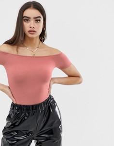 Розовое боди с открытыми плечами и короткими рукавами ASOS DESIGN - Розовый