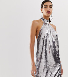 Платье-халтер мини с пайетками ASOS DESIGN - Серебряный