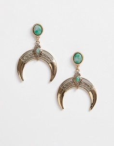 Серьги в виде рогов с камнями Reclaimed Vintage inspired - Золотой