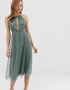 Платье миди с кружевными вставками и цветочной вышивкой ASOS DESIGN - Мульти