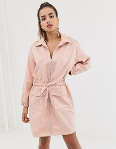 Розовое платье-рубашка в стиле oversize с молнией Missguided - Розовый