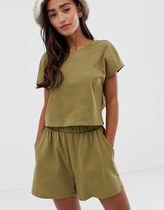Трикотажные шорты цвета хаки Monki - Зеленый