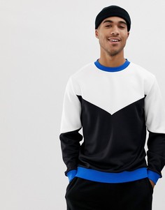 Черно-белый спортивный свитшот в стиле колор блок ASOS DESIGN - Белый