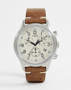 Часы из нержавеющей стали с хронографом и кожаным ремешком Timex MK1 42 мм - Коричневый