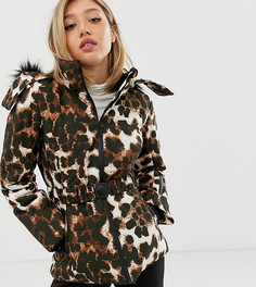 Комбинируемая лыжная куртка с леопардовым принтом и поясом ASOS 4505 Petite - Мульти