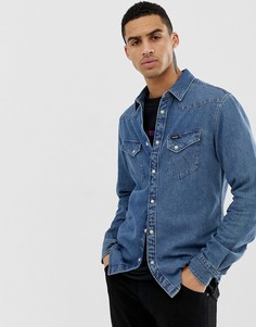 Выбеленная узкая джинсовая рубашка в стиле вестерн цвета индиго Wrangler - Синий