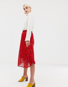 Плиссированная юбка с абстрактным леопардовым принтом Selected Femme - Красный