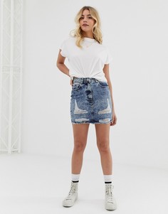 Рваная джинсовая мини-юбка с эффектом кислотной стирки Parisian - Синий