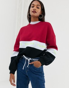 Свитшот в полоску колор блок с логотипом Tommy Jeans - Красный