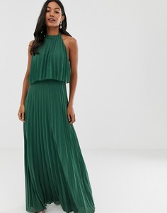 Плиссированное платье макси с халтером и завязкой ASOS DESIGN - Зеленый
