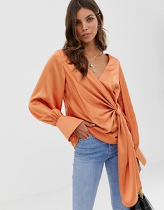 Лонгслив с V-образным вырезом и драпировкой ASOS DESIGN - Черный