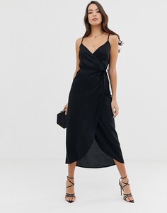 Платье макси на бретельках с запахом ASOS DESIGN - Черный