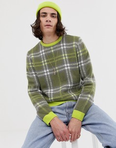 Зеленый свободный фактурный джемпер в клетку ASOS DESIGN - Мульти