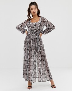 Платье макси со змеиным принтом и поясом ASOS DESIGN - Мульти
