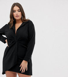 Платье-рубашка мини со сборками ASOS DESIGN Curve - Черный
