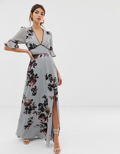 Платье макси с цветочным принтом и короткими рукавами Hope & Ivy - Серый