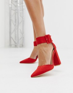 Ярко-красные туфли-лодочки с пряжкой на блочном каблуке Glamorous - Красный