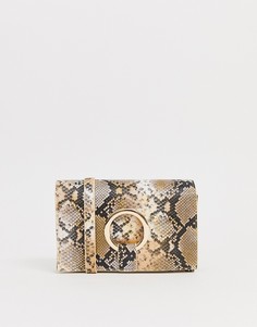 Сумка через плечо из искусственной змеиной кожи с кольцом Glamorous - Бежевый