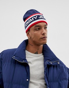 Темно-синяя вязаная шапка-бини с логотипом Tommy Jeans - Темно-синий