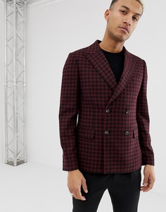 Бордовый приталенный блейзер с принтом гусиная лапка ASOS DESIGN - Красный