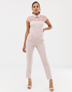 Кружевной комбинезон с воротником ASOS DESIGN - Розовый