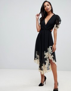 Мягкое платье миди с кружевными вставками ASOS DESIGN - Черный