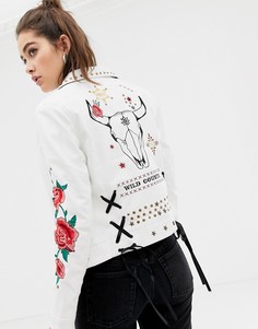 Куртка из искусственной кожи с вышивкой Glamorous - Белый