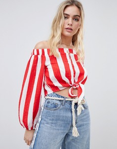 Топ в полоску с открытыми плечами Glamorous - Красный