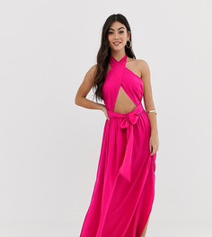 Розовое платье макси с разрезом ASOS DESIGN Petite - Розовый
