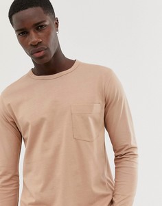 Лонгслив с заниженной линией плеч Selected Homme - Бежевый