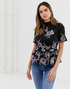 Блузка с баской и цветочным принтом Vila - Мульти