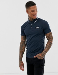 Темно-синее поло с отделкой кантом и логотипом EA7 - Темно-синий