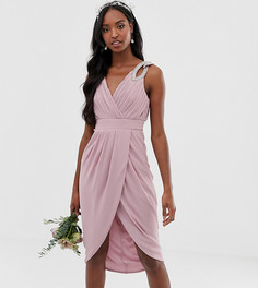 Эксклюзивное розовое платье миди для подружки невесты с запахом TFNC Tall - Розовый