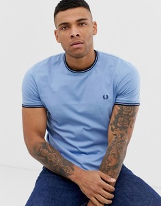 Голубая футболка с контрастной отделкой Fred Perry - Синий