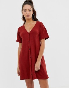 Меланжевое платье в рубчик на пуговицах ASOS DESIGN - Красный