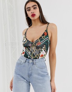 Боди с глубоким вырезом и платочным принтом Missguided - Мульти