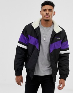 Черная куртка в стиле колор блок с воротником борг Bershka - Черный