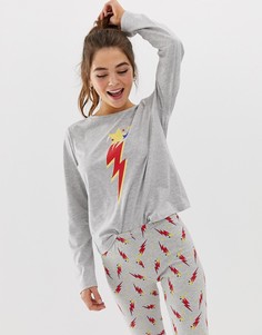 Трикотажная пижамная футболка с длинными рукавами ASOS DESIGN mix & match - Серый
