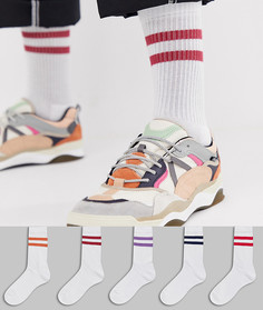 Набор белых носков с полосками в спортивном стиле ASOS DESIGN - 5 шт. - Белый