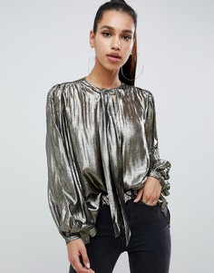 Свободная блузка с эффектом металлик и бантом ASOS DESIGN - Золотой