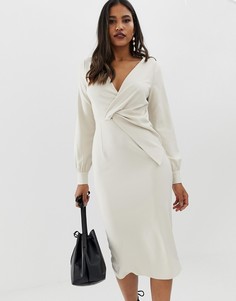 Платье-футляр миди с перекрученной отделкой ASOS DESIGN - Серый