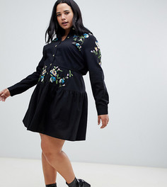 Платье-рубашка мини с вышивкой ASOS DESIGN Curve - Черный