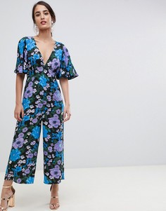 Чайный комбинезон с расклешенными рукавами и цветочным принтом ASOS DESIGN - Мульти