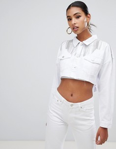 Короткая джинсовая oversize-куртка с бахромой In The Style - Белый