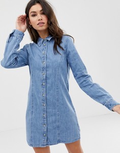 Синее выбеленное платье-рубашка из денима в стиле вестерн ASOS DESIGN - Синий
