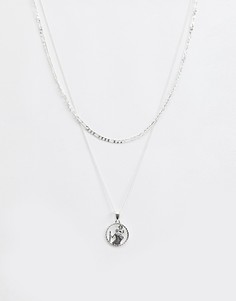 Серебристое ожерелье в два ряда с подвеской Святой Христофор Chained & Able - Серебряный