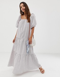 Ярусное платье макси в полоску с пышными рукавами ASOS DESIGN - Мульти