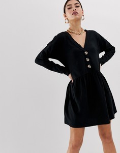 Свободное платье мини с V-образным вырезом и пуговицами ASOS DESIGN - Черный